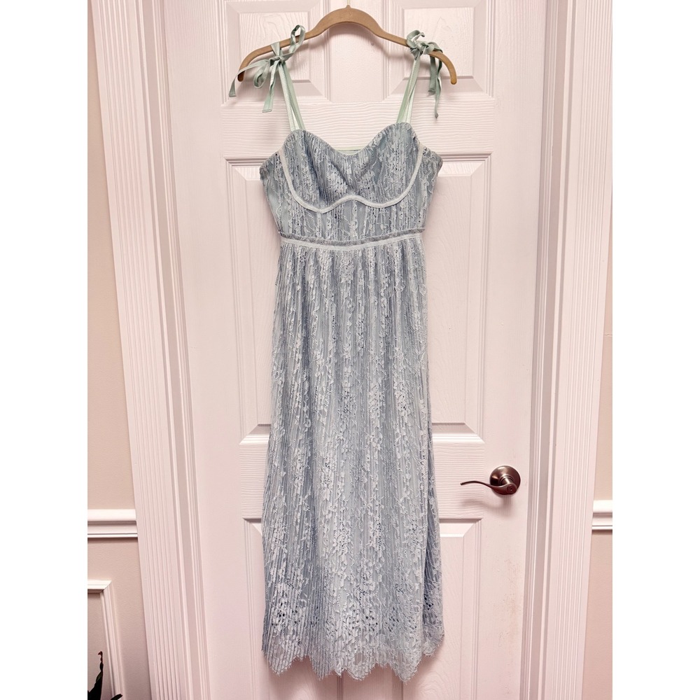 Jonathan Simkhai Blue Lace Maxi Dress Bustier Tie Shoulder Wedding Guest Size 4